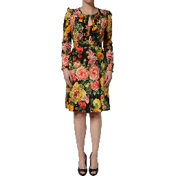 Multicolor Floral Print LongSleeve Midi Dress