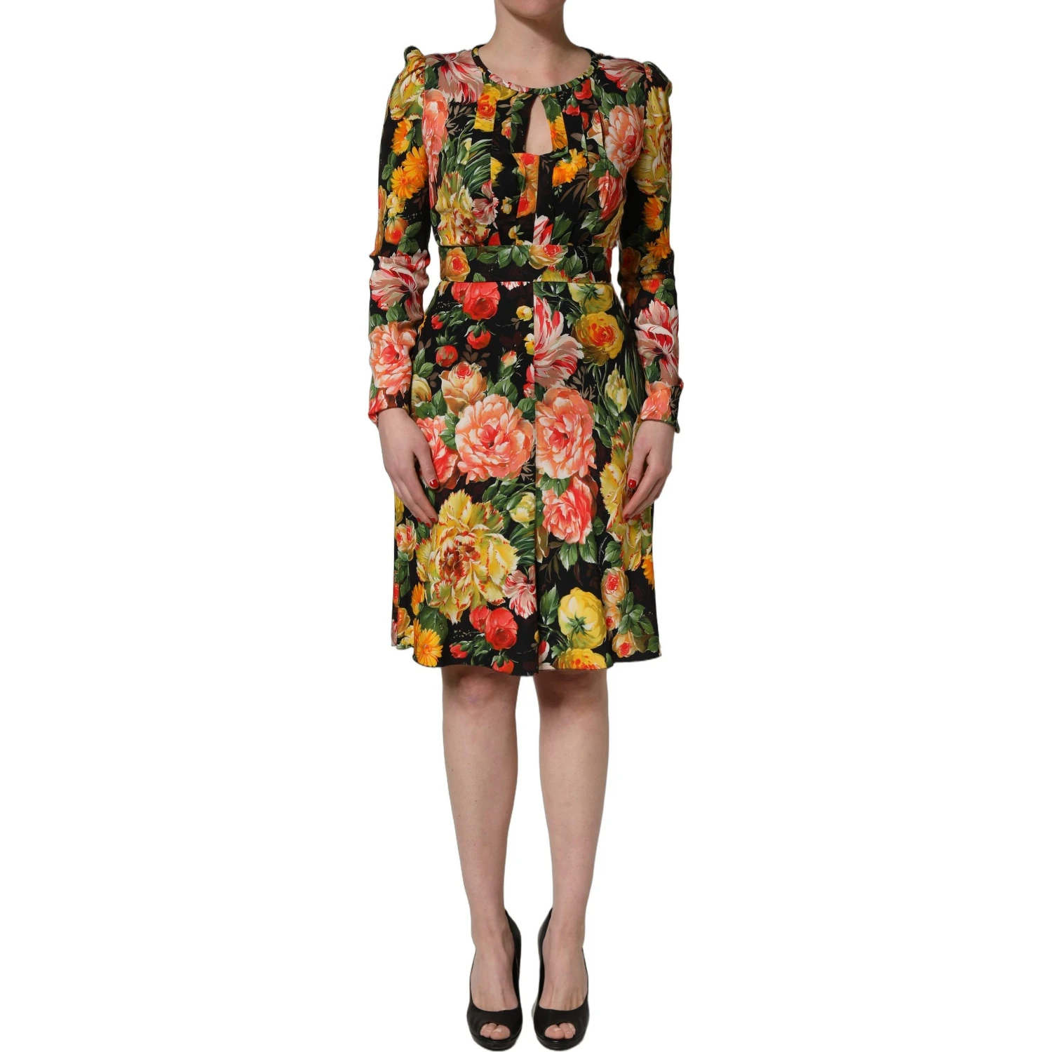 Multicolor Floral Print LongSleeve Midi Dress