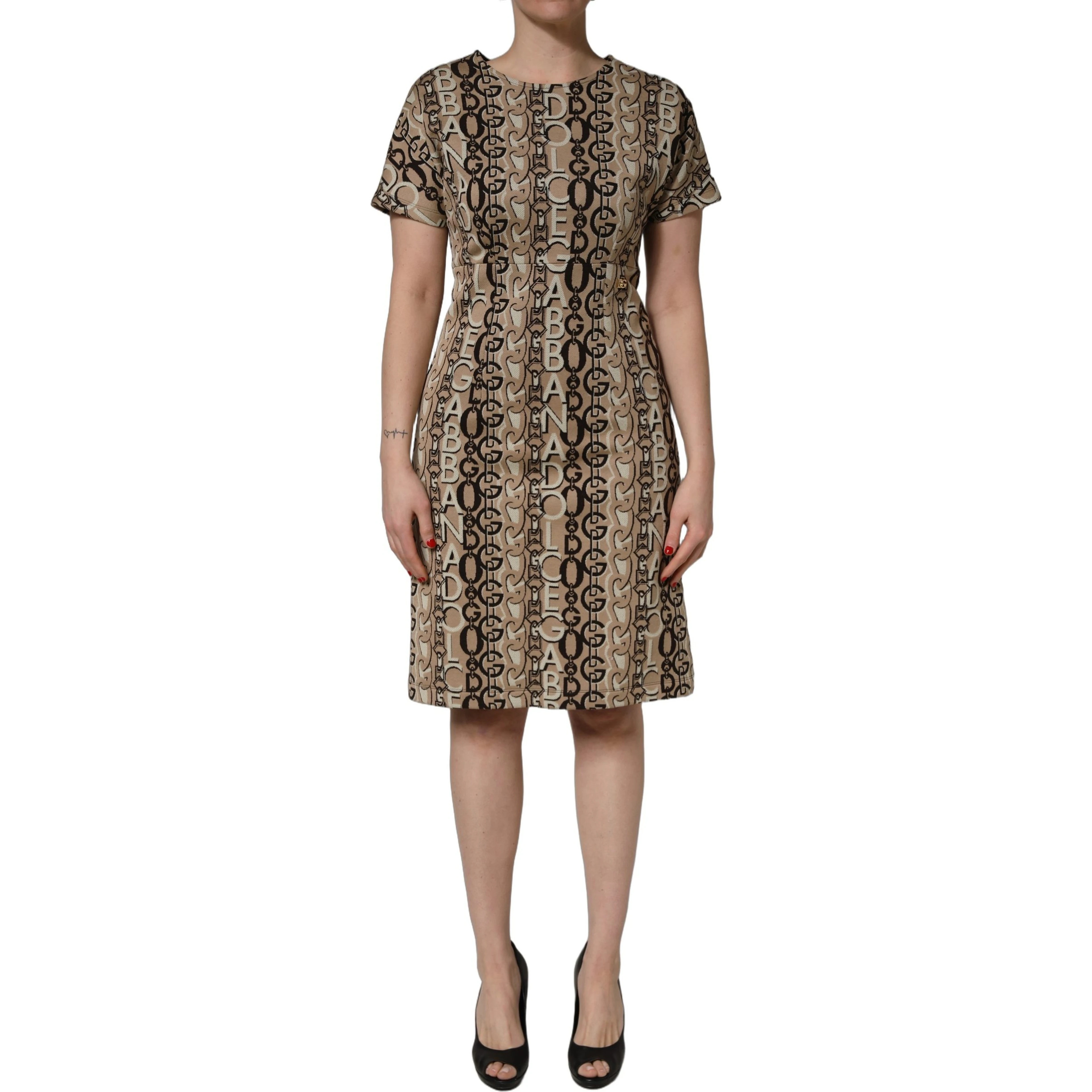 Brown DG Logo Chain Short-Sleeve Sheath Dress