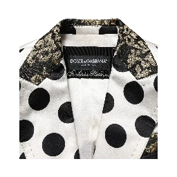 White Brocade Polka-Dot Print Blazer Jacket