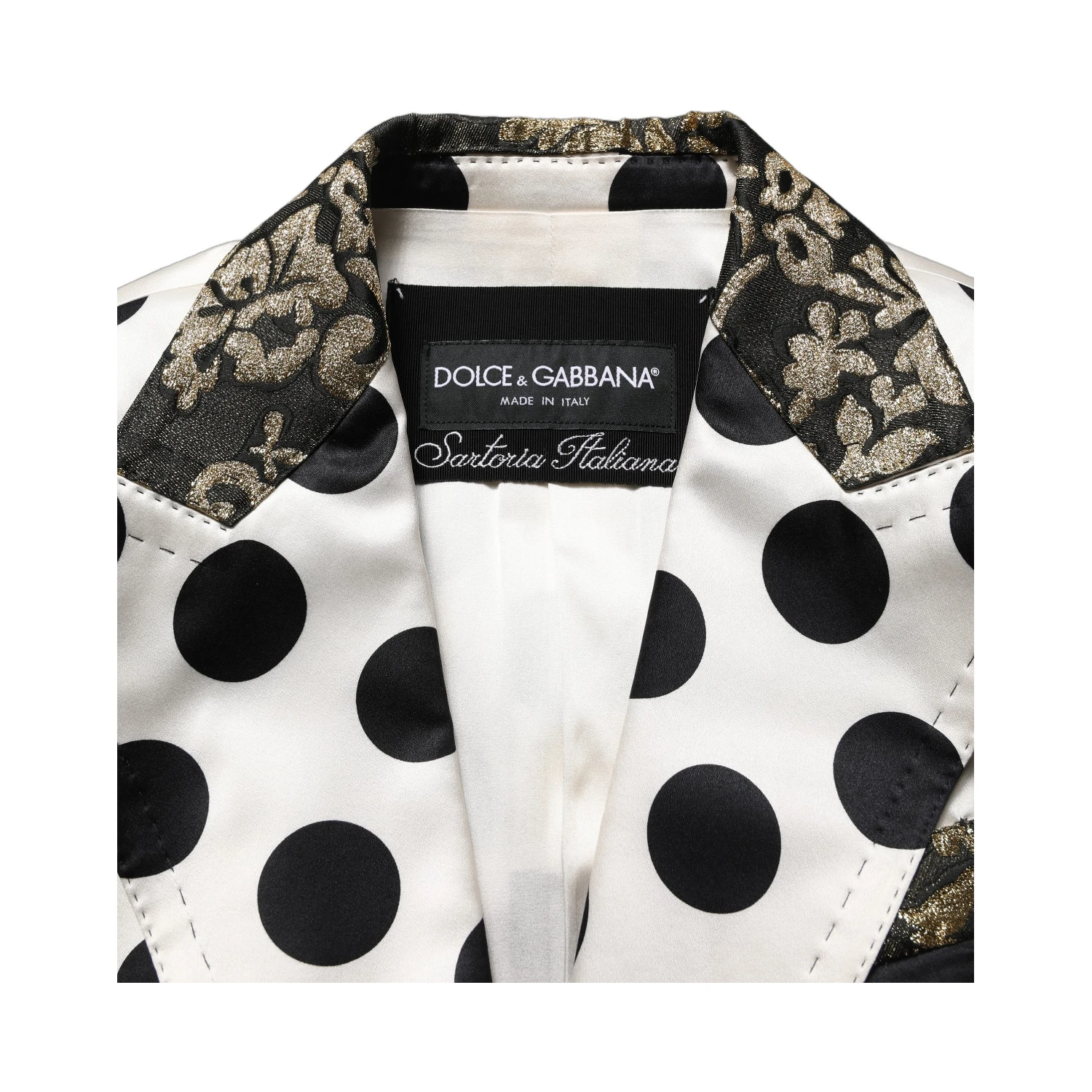 White Brocade Polka-Dot Print Blazer Jacket