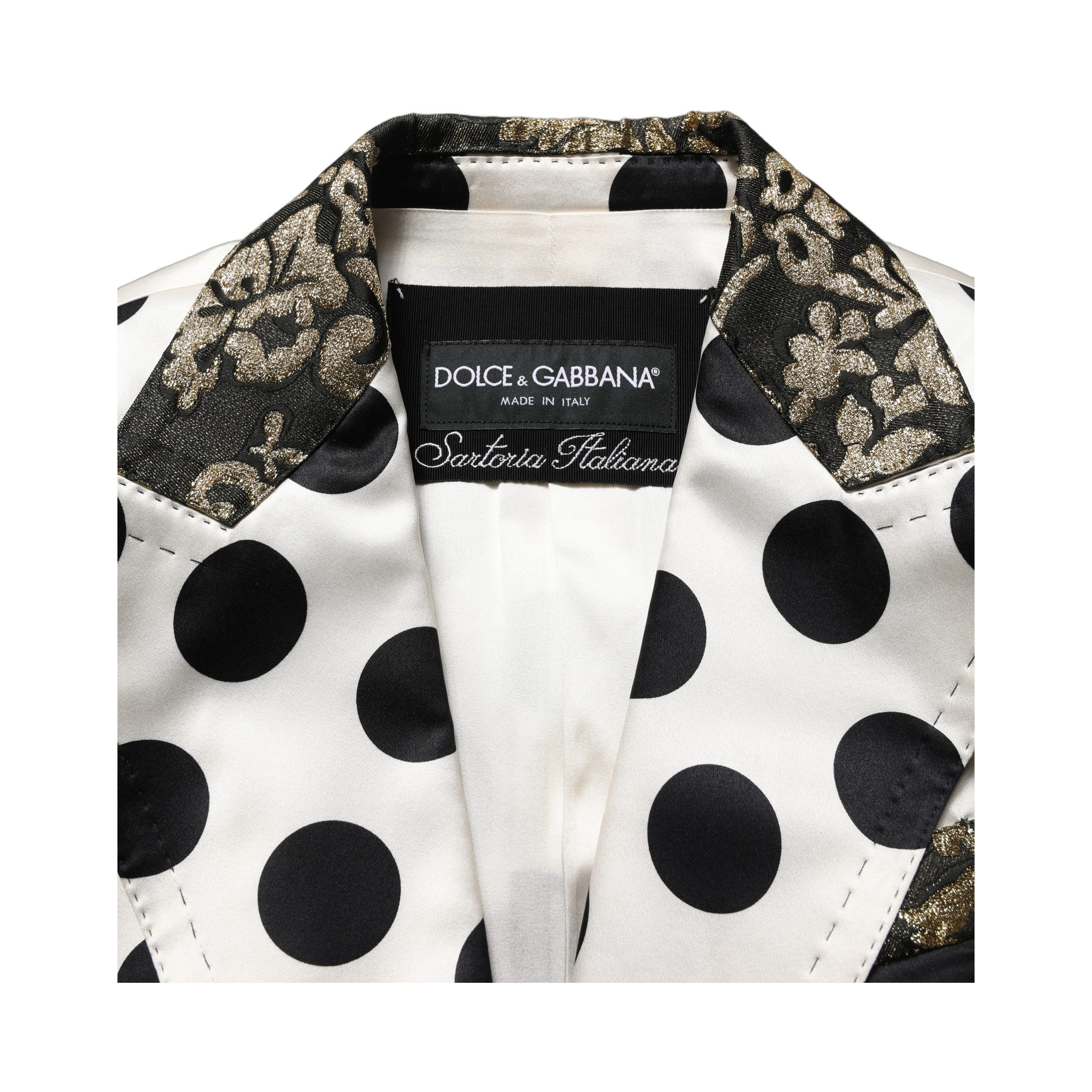 White Brocade Polka-Dot Print Blazer Jacket