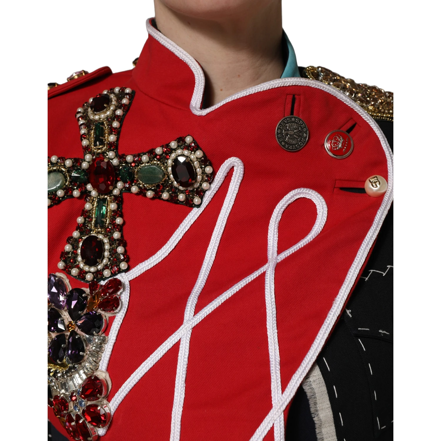 Multicolor Asymmetrical Ornate Jewel Cropped Jacket