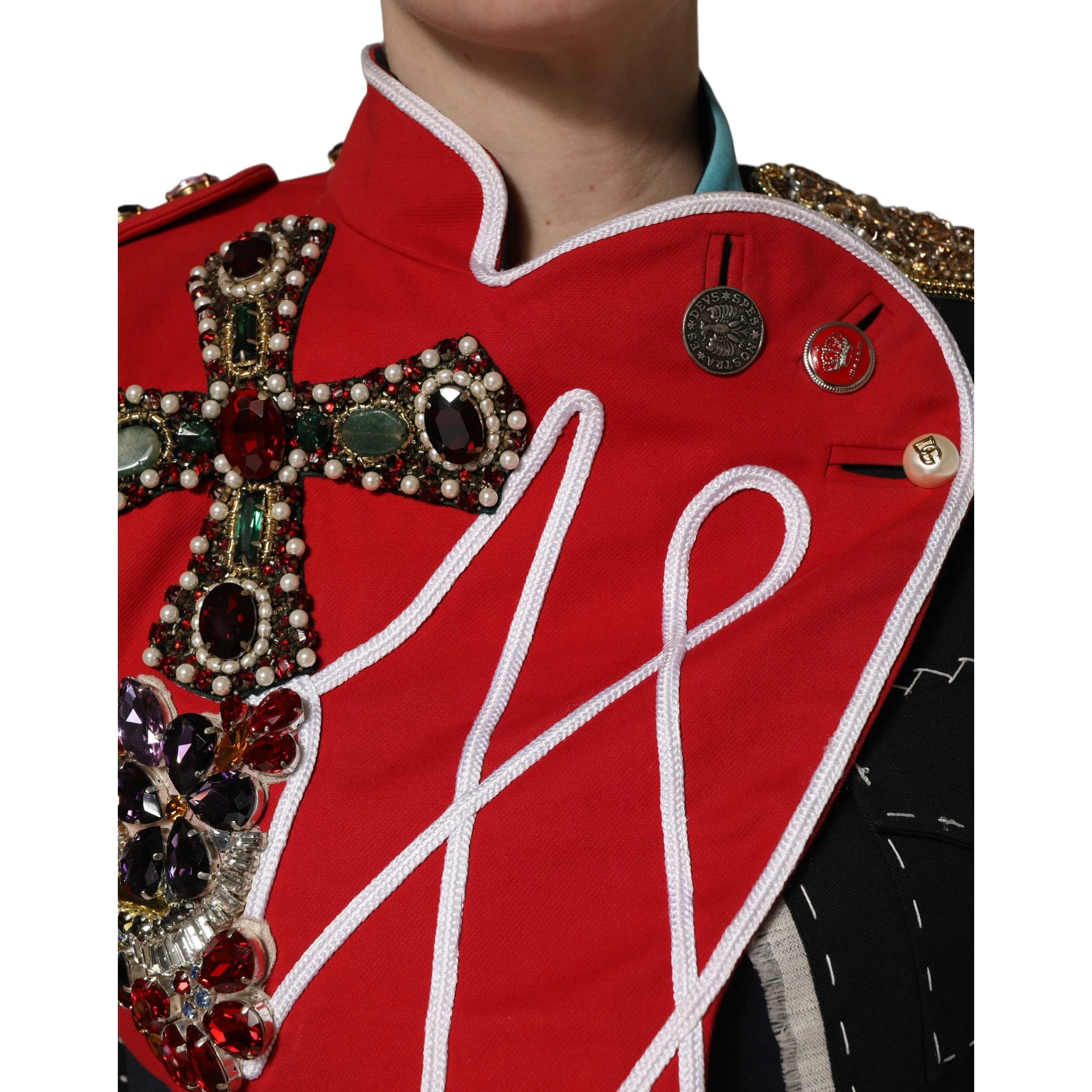 Multicolor Asymmetrical Ornate Jewel Cropped Jacket