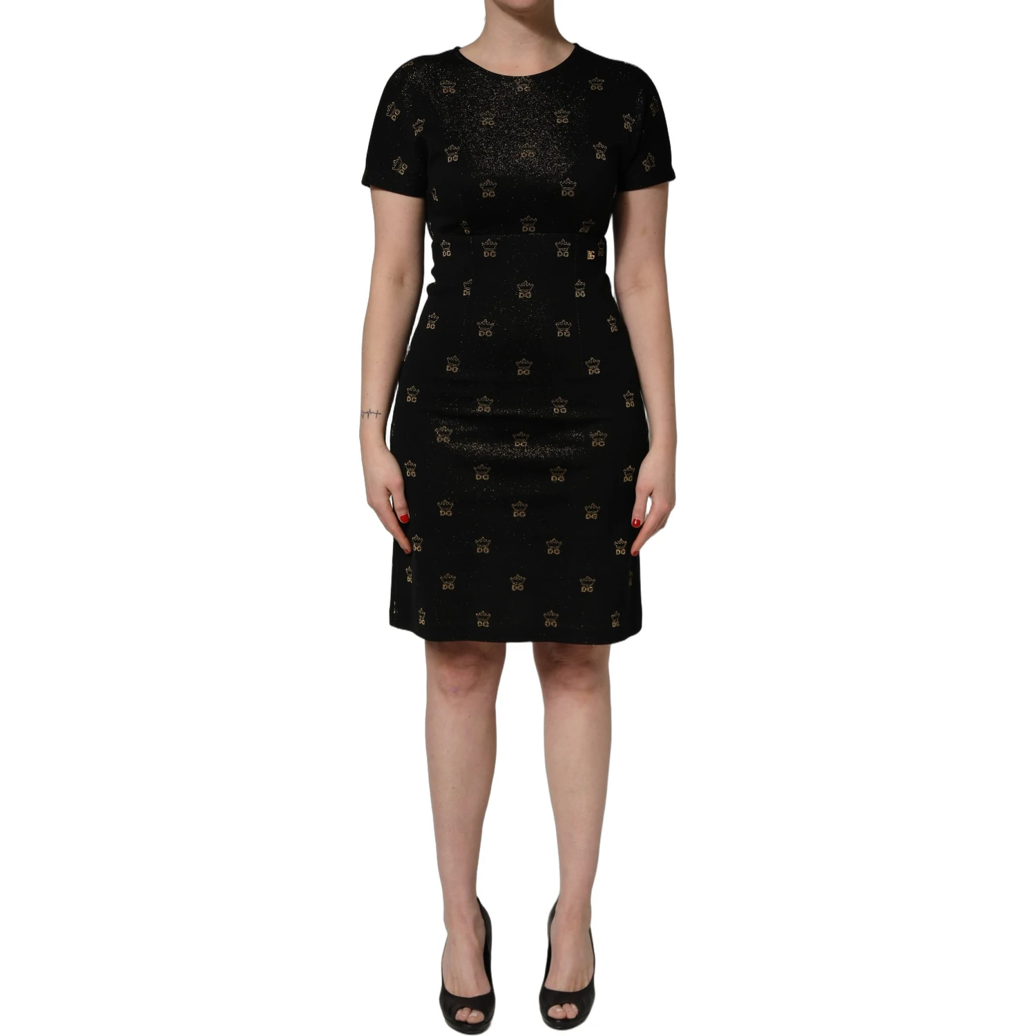 Black DG Crown Short-Sleeve Sheath Dress