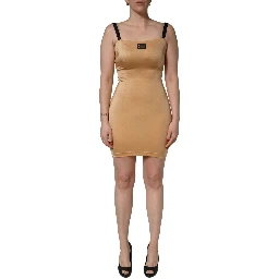 Brown Nylon Blend Cady Sleeveless Mini Dress