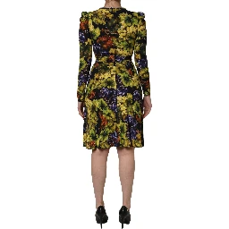 Multicolor Grape Print LongSleeve Midi Dress