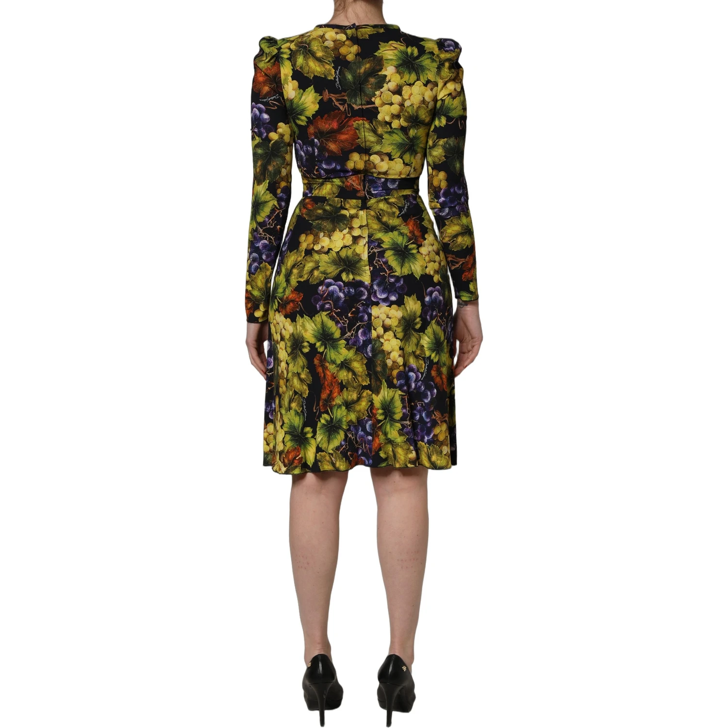 Multicolor Grape Print LongSleeve Midi Dress