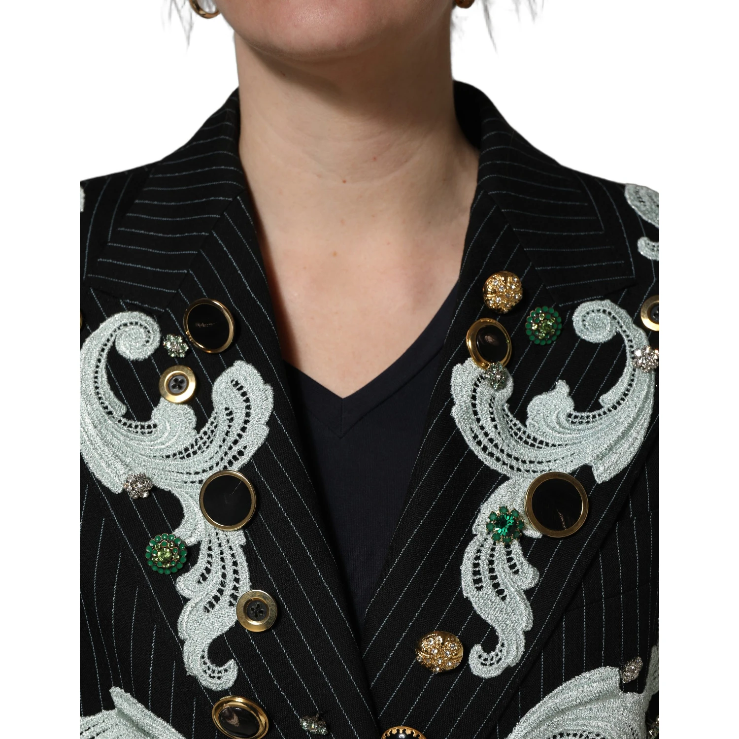 Black Stripe Double-Breasted Blazer Jacket
