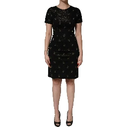Black DG Crown Short-Sleeve Sheath Dress