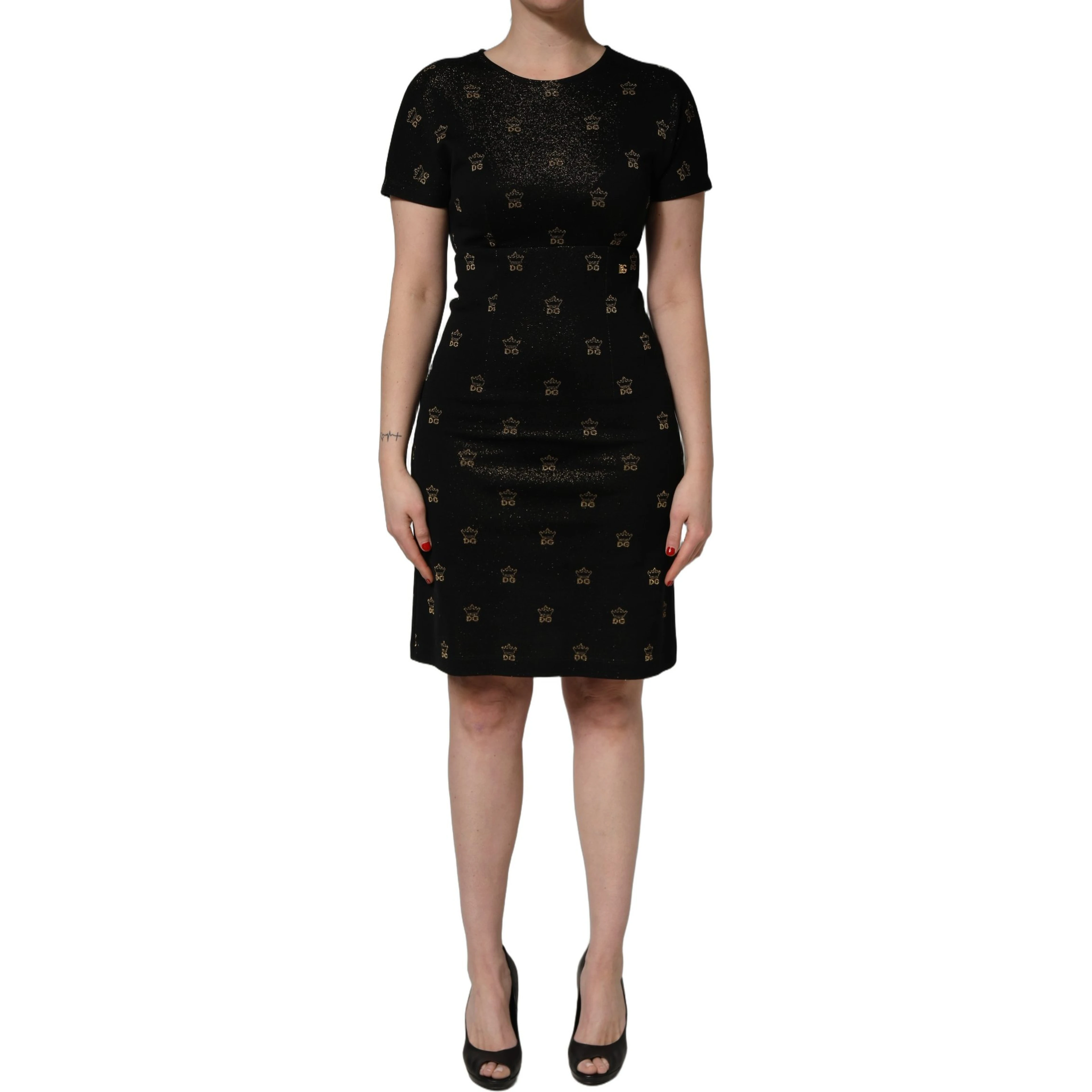 Black DG Crown Short-Sleeve Sheath Dress