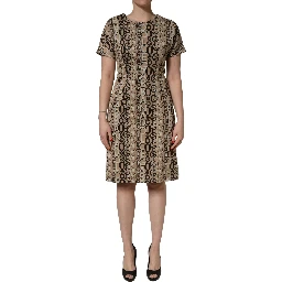Brown DG Logo Chain Short-Sleeve Sheath Dress