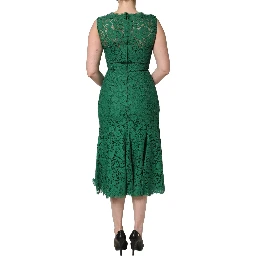 Green Floral Lace Cotton Sleeveless Midi Dress