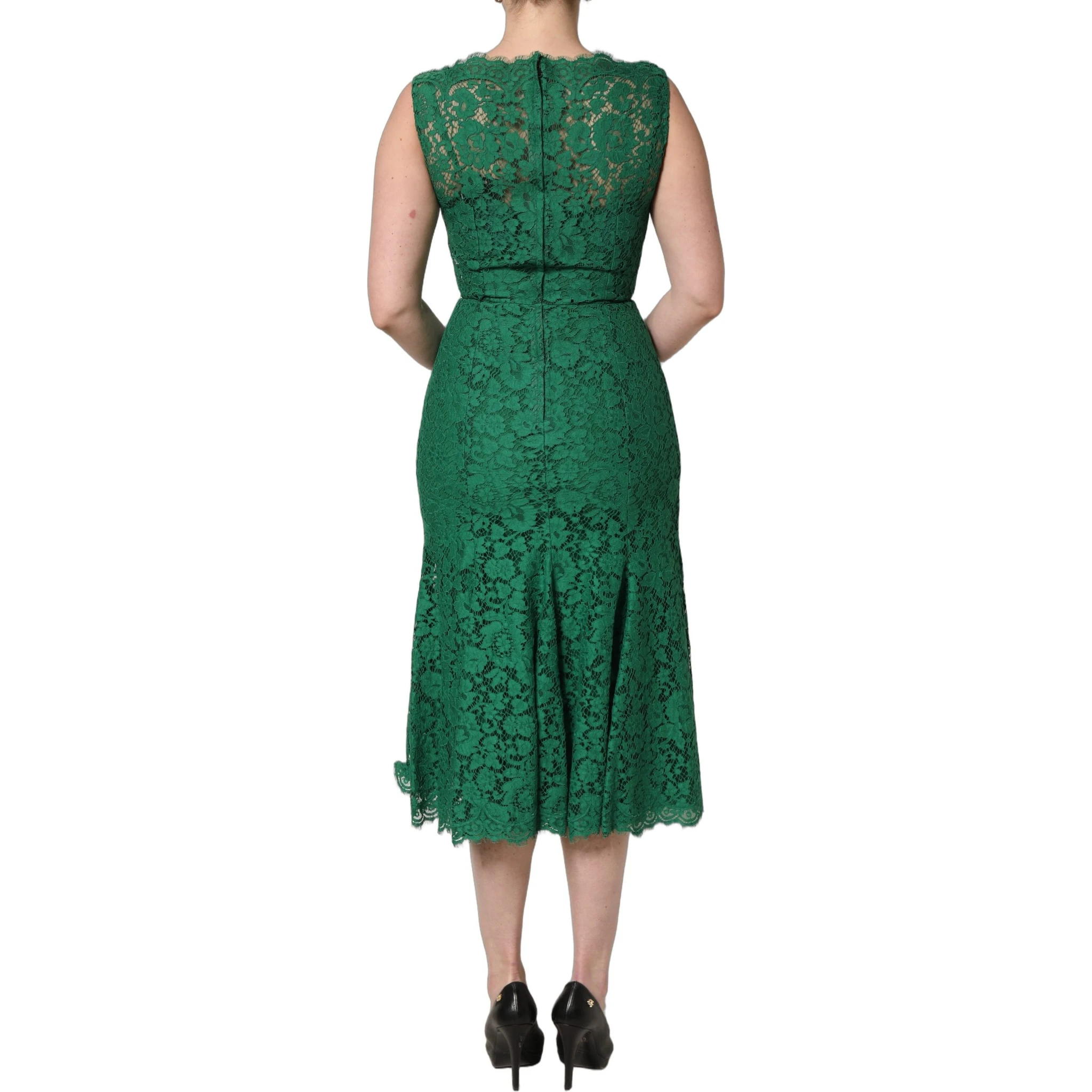 Green Floral Lace Cotton Sleeveless Midi Dress