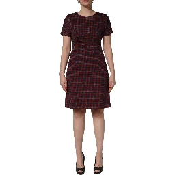 Red Black Checkered ShortSleeve Sheath Dress