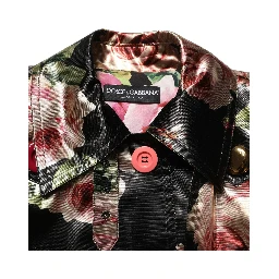 Black Floral Belted Polyester Trench Coat Jacket