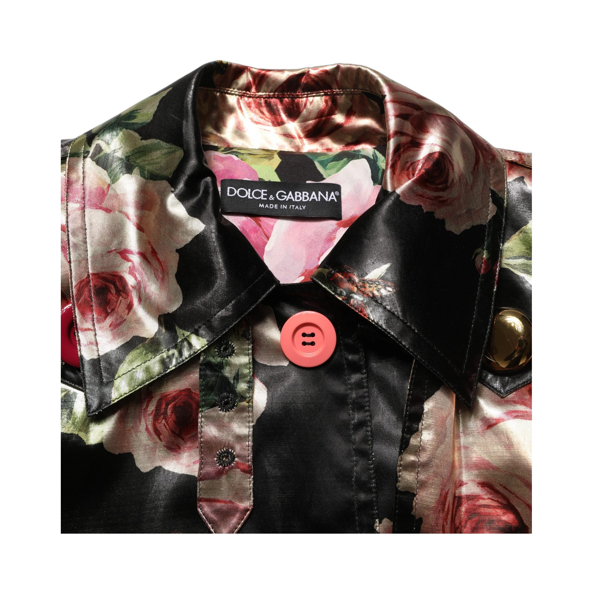 Black Floral Belted Polyester Trench Coat Jacket
