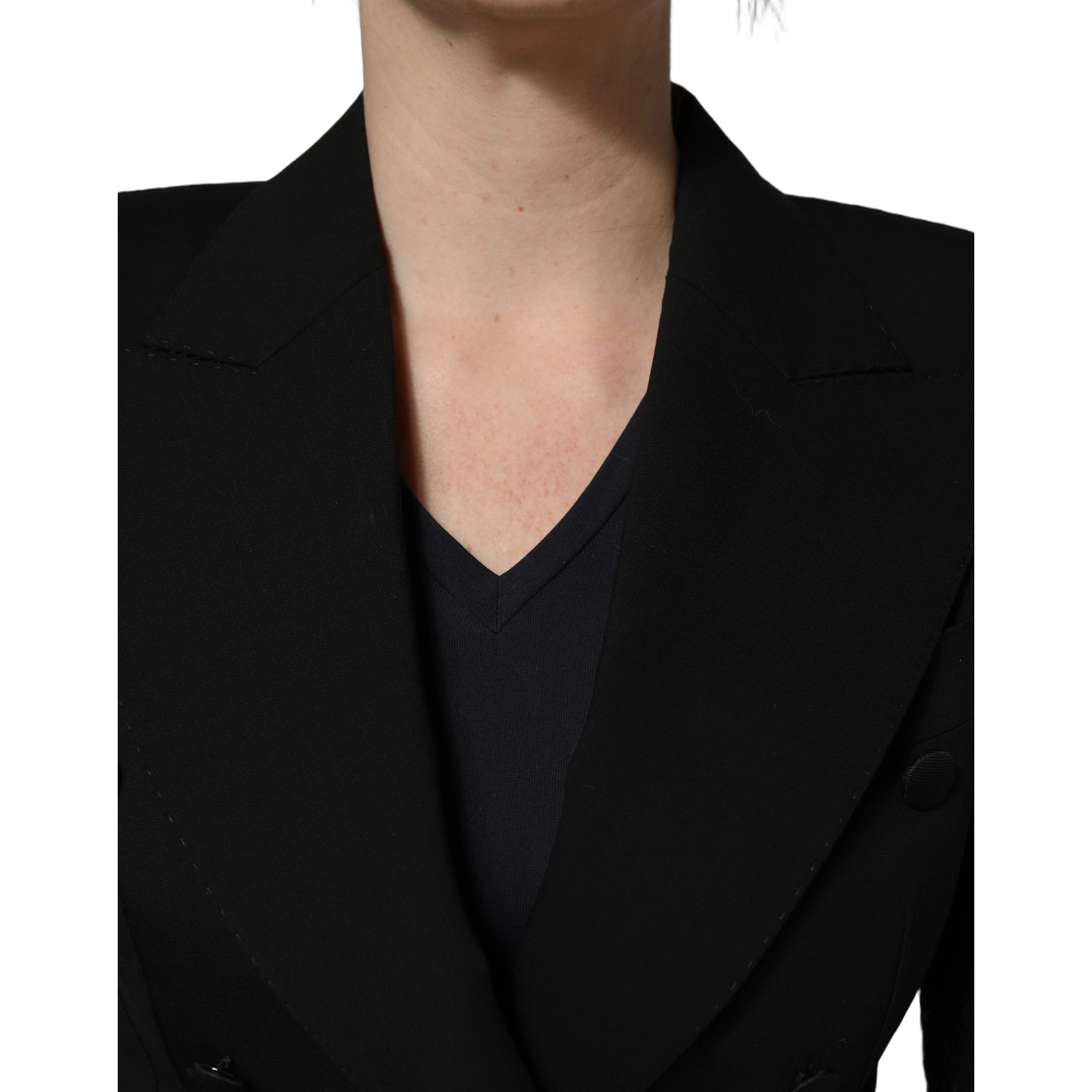 Black Wool DoubleBreasted Lace Sleeve Jacket