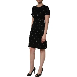 Black DG Crown Short-Sleeve Sheath Dress