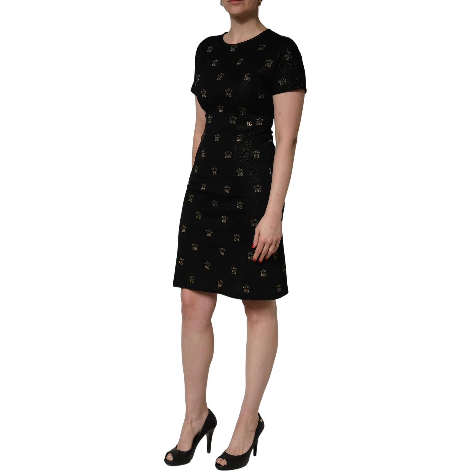 Black DG Crown Short-Sleeve Sheath Dress