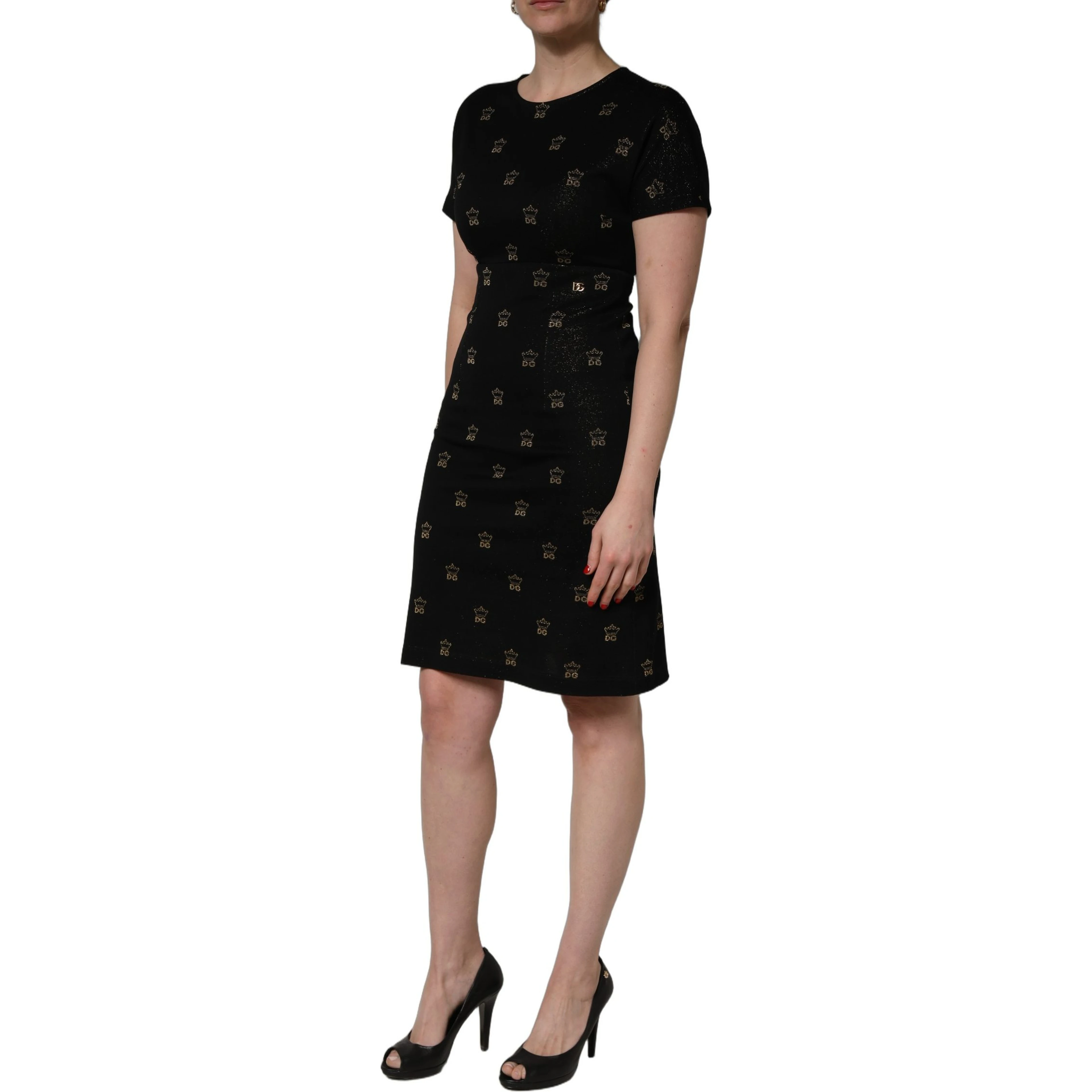 Black DG Crown Short-Sleeve Sheath Dress
