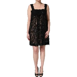 Black Viscose Fringed Sleeveless Mini Dress