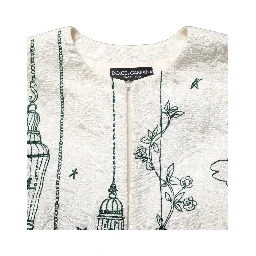White Jacquard Garden Print Coat Jacket