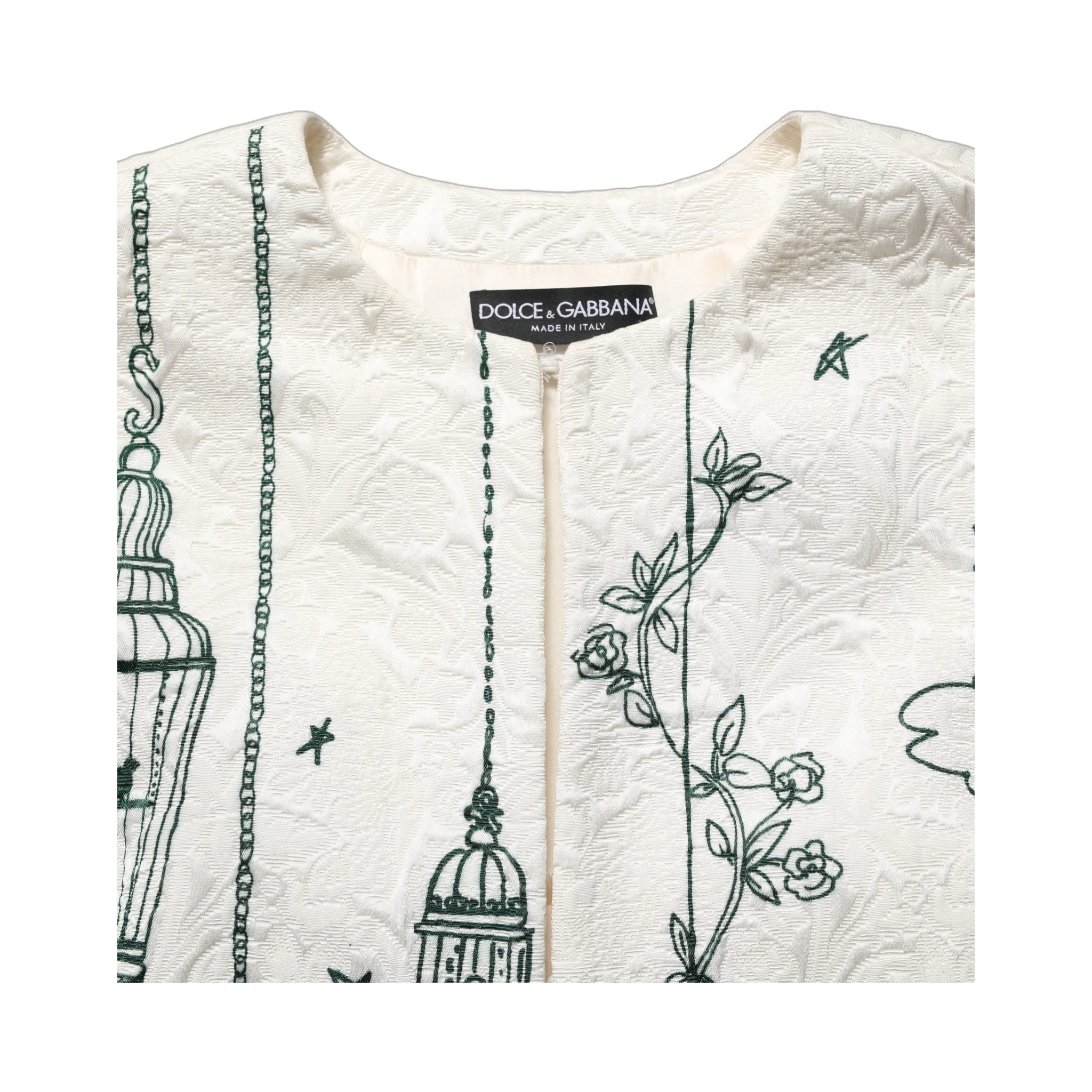 White Jacquard Garden Print Coat Jacket