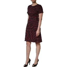 Red Black Checkered ShortSleeve Sheath Dress