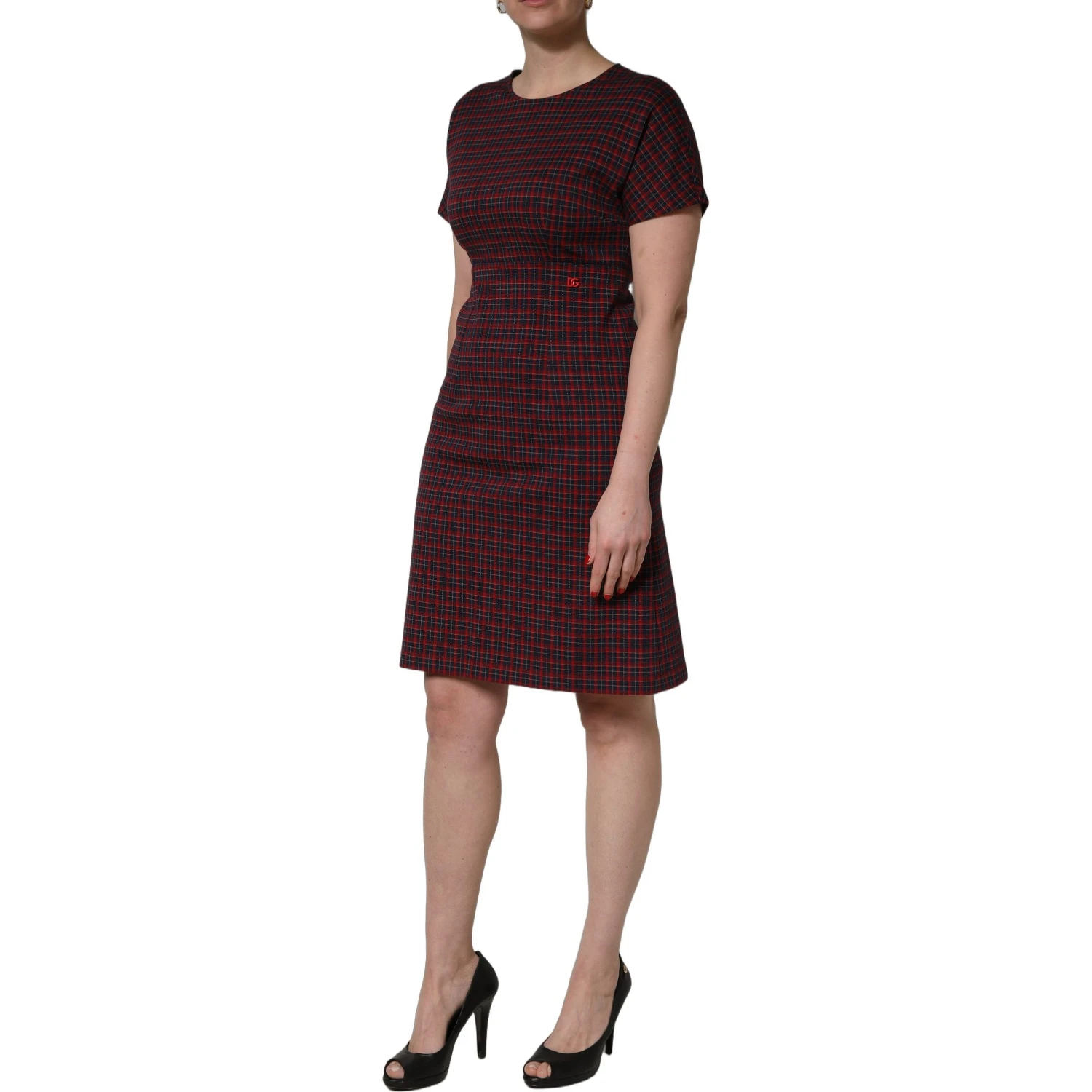 Red Black Checkered ShortSleeve Sheath Dress