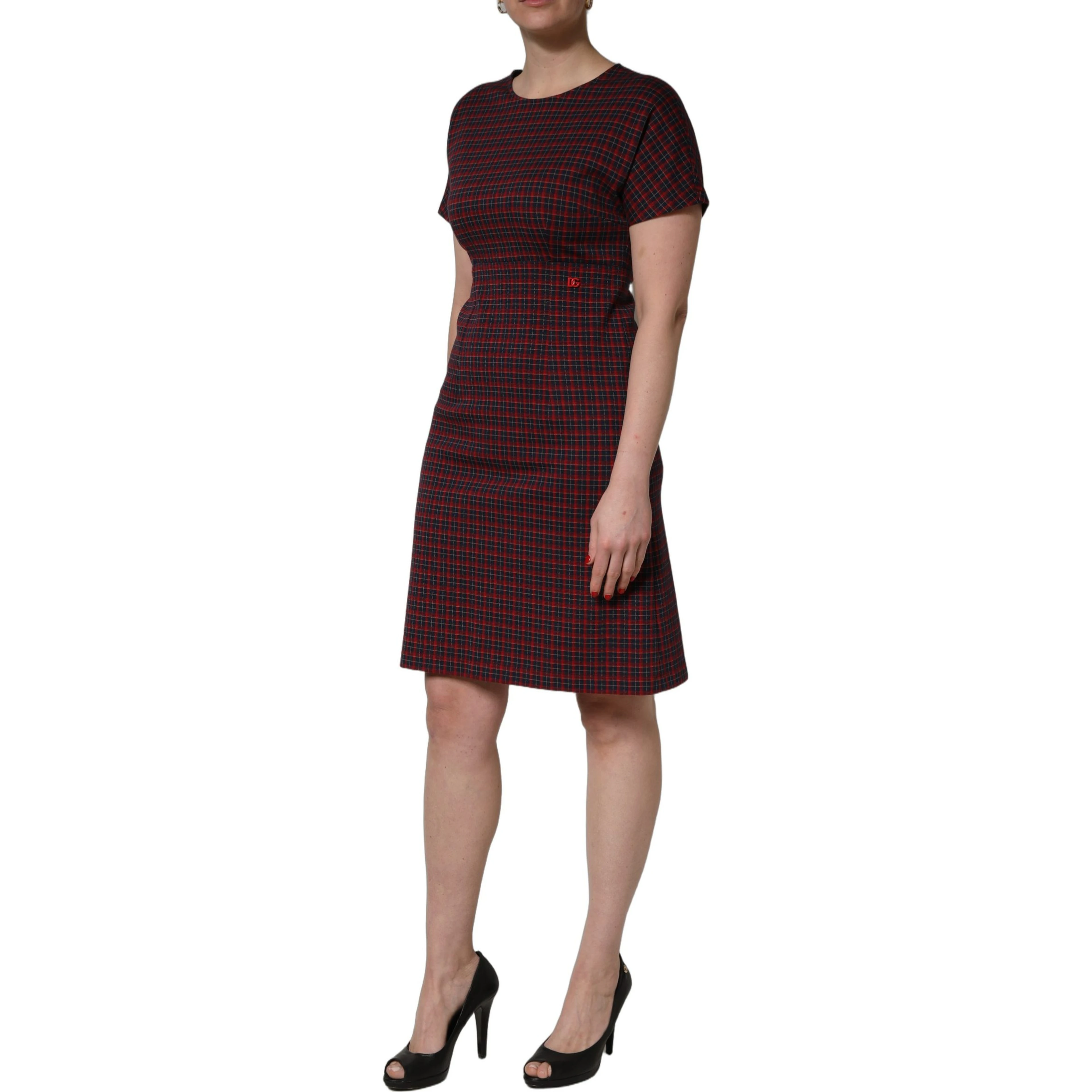 Red Black Checkered ShortSleeve Sheath Dress