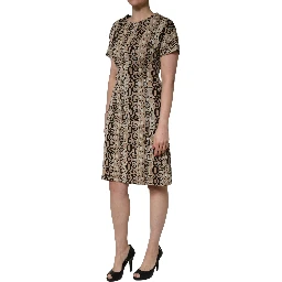 Brown DG Logo Chain Short-Sleeve Sheath Dress