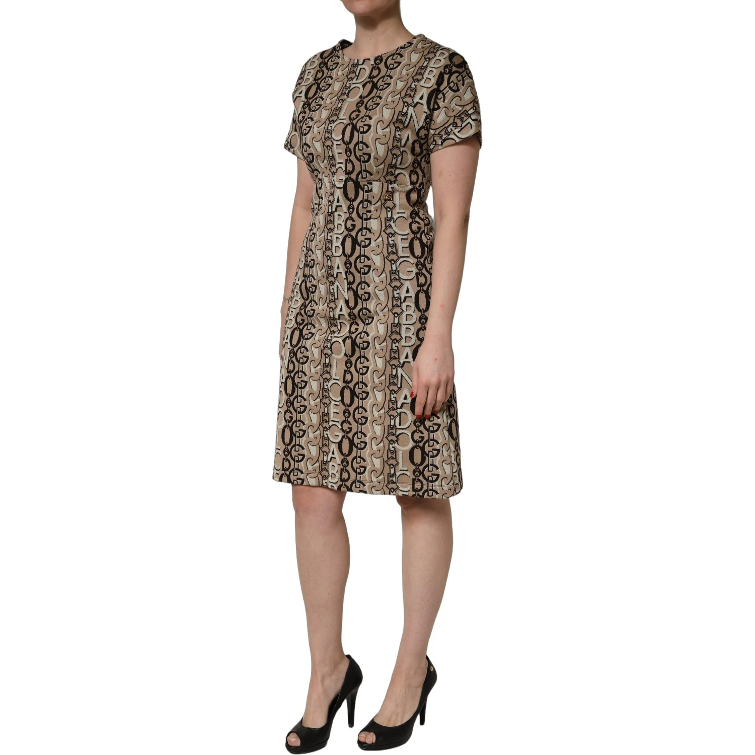 Brown DG Logo Chain Short-Sleeve Sheath Dress