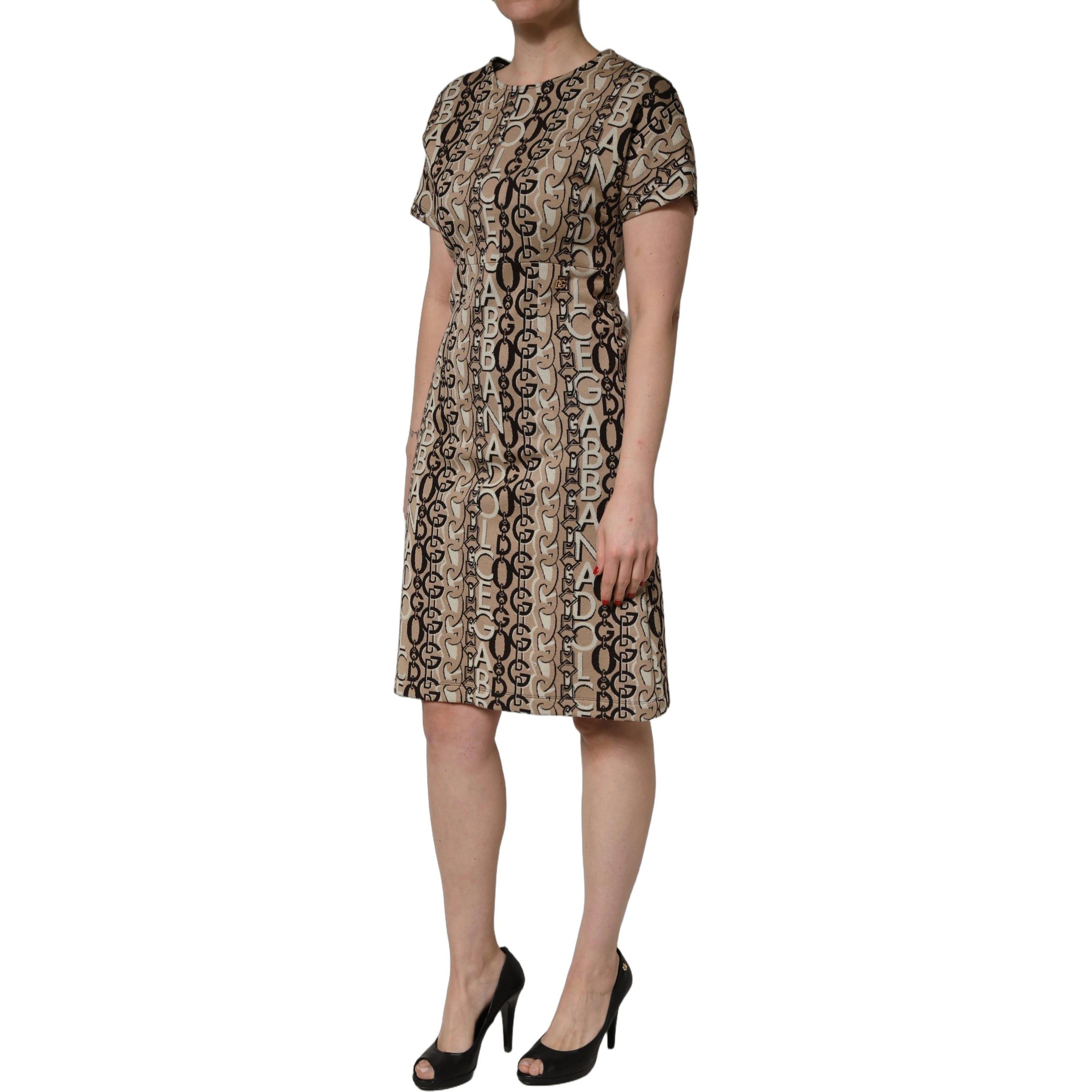 Brown DG Logo Chain Short-Sleeve Sheath Dress