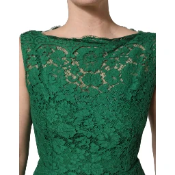 Green Floral Lace Cotton Sleeveless Midi Dress