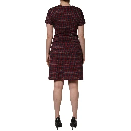 Red Black Checkered ShortSleeve Sheath Dress