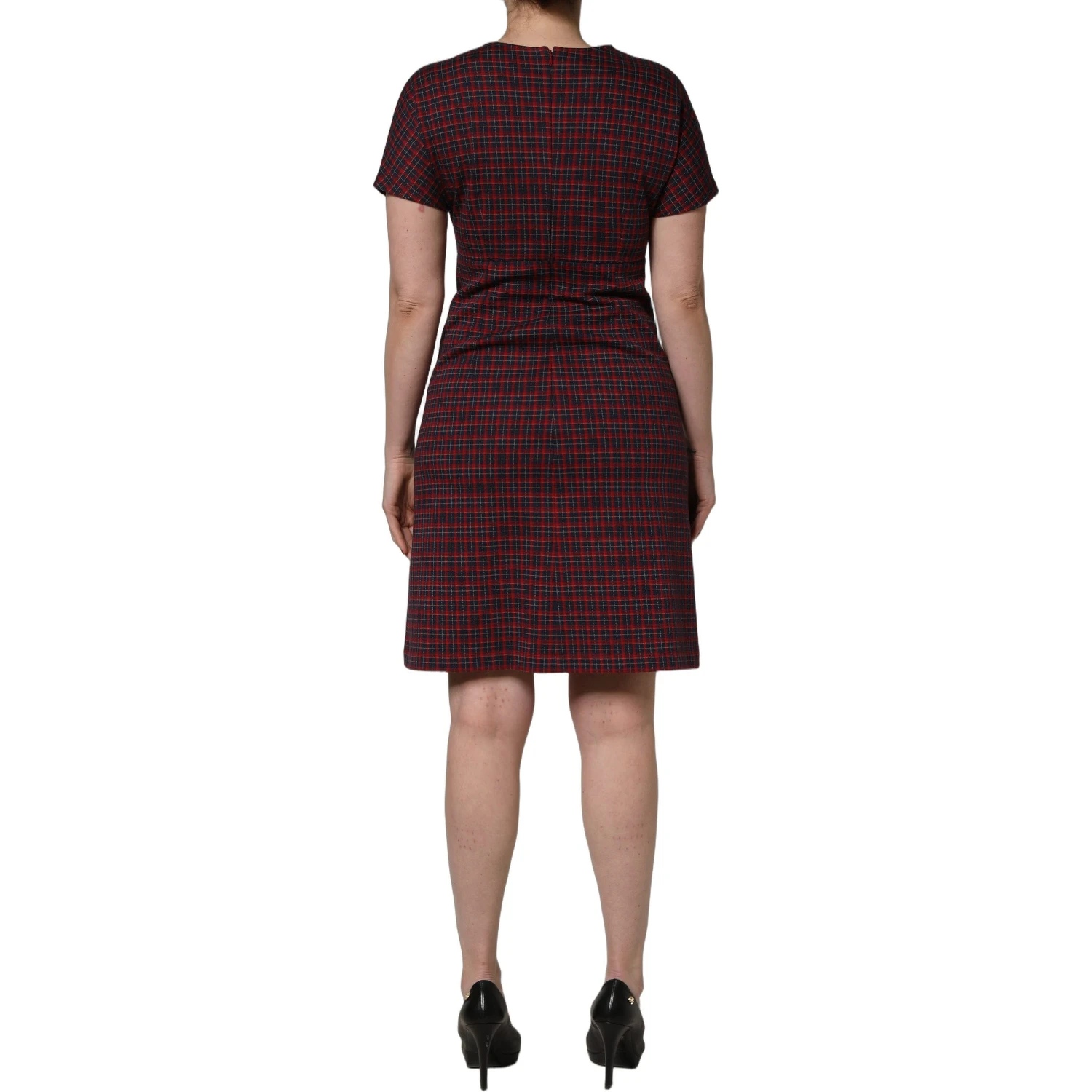 Red Black Checkered ShortSleeve Sheath Dress