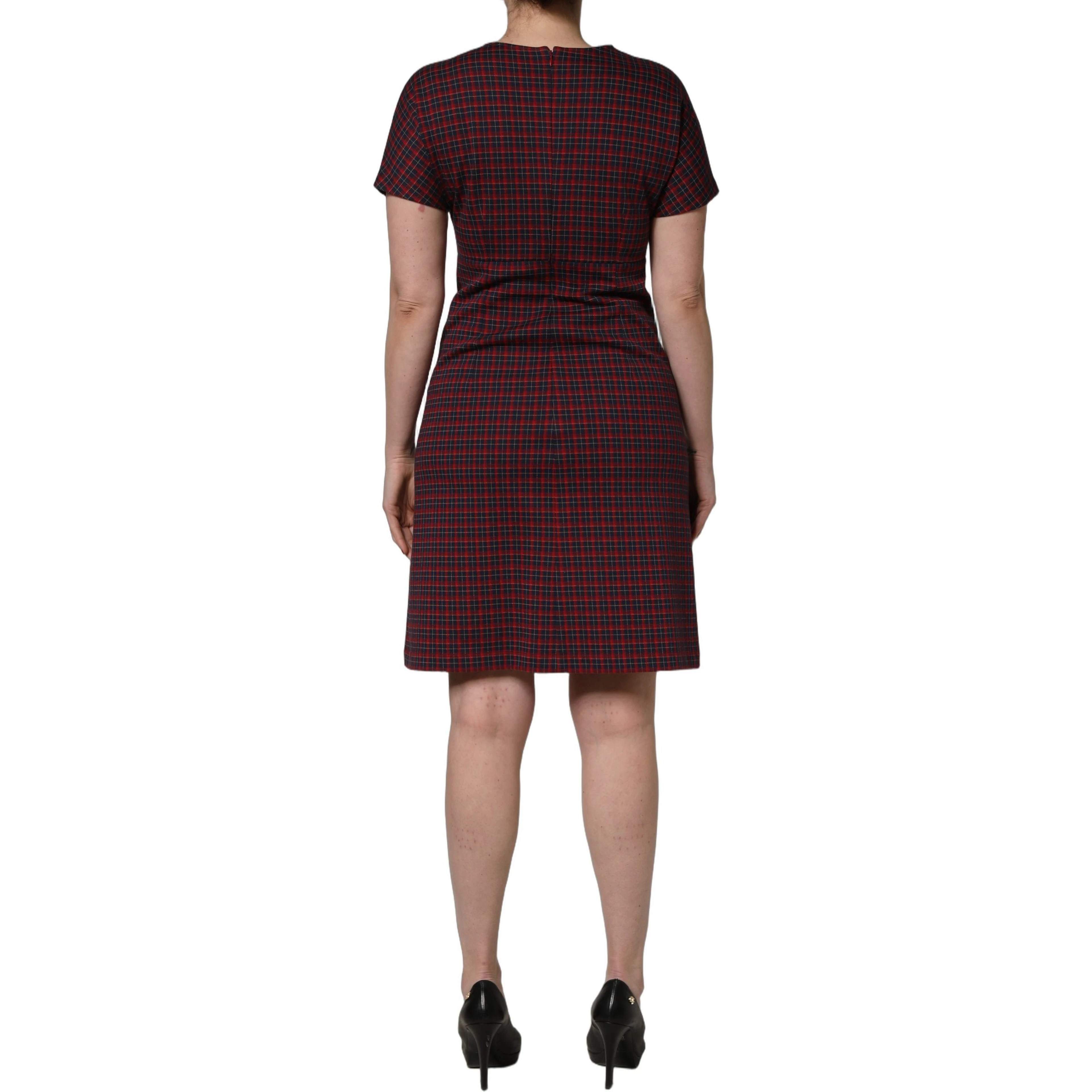 Red Black Checkered ShortSleeve Sheath Dress