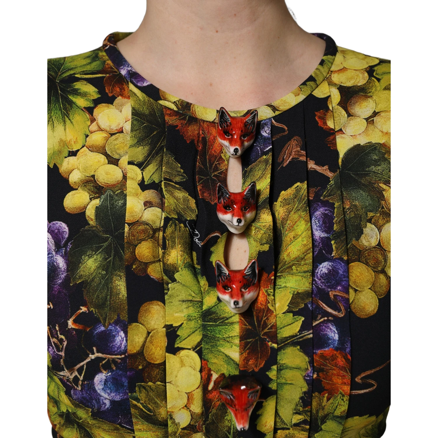 Multicolor Grape Print LongSleeve Midi Dress