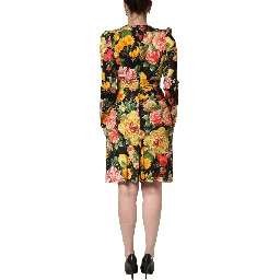 Multicolor Floral Print LongSleeve Midi Dress