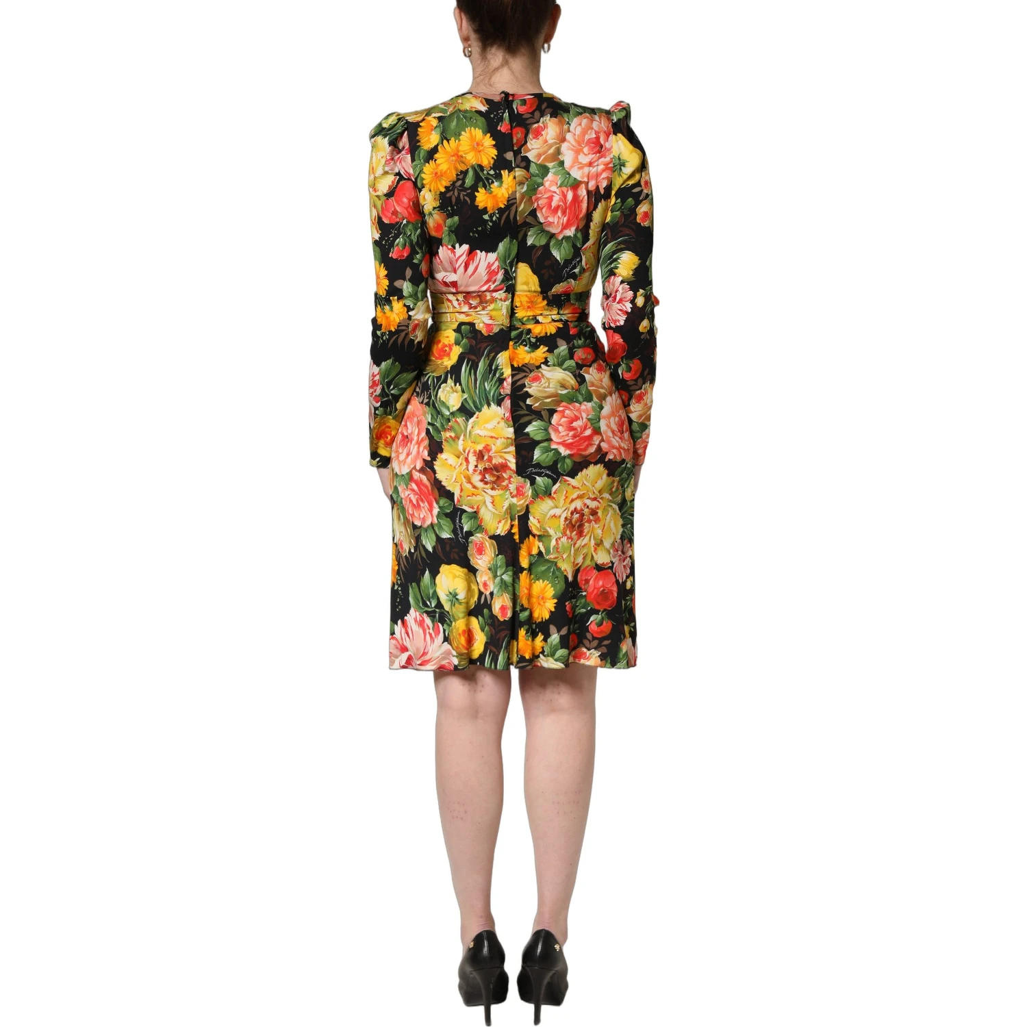 Multicolor Floral Print LongSleeve Midi Dress