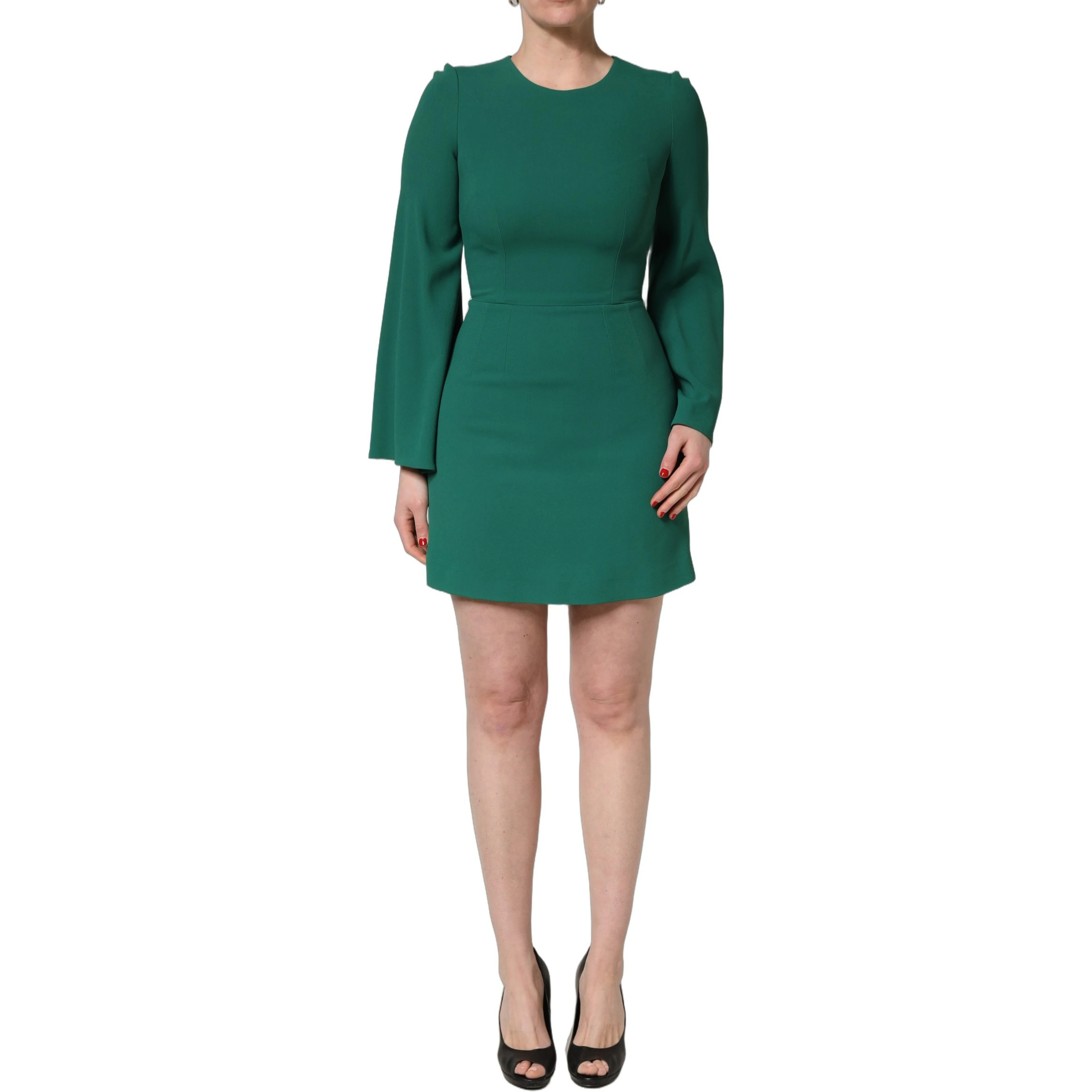 Green Viscose Long Sleeves A-line Mini Dress