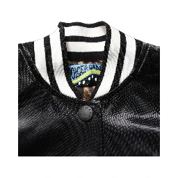 Black Satin Floral Embroidery Bomber Jacket