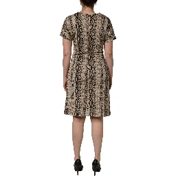 Brown DG Logo Chain Short-Sleeve Sheath Dress