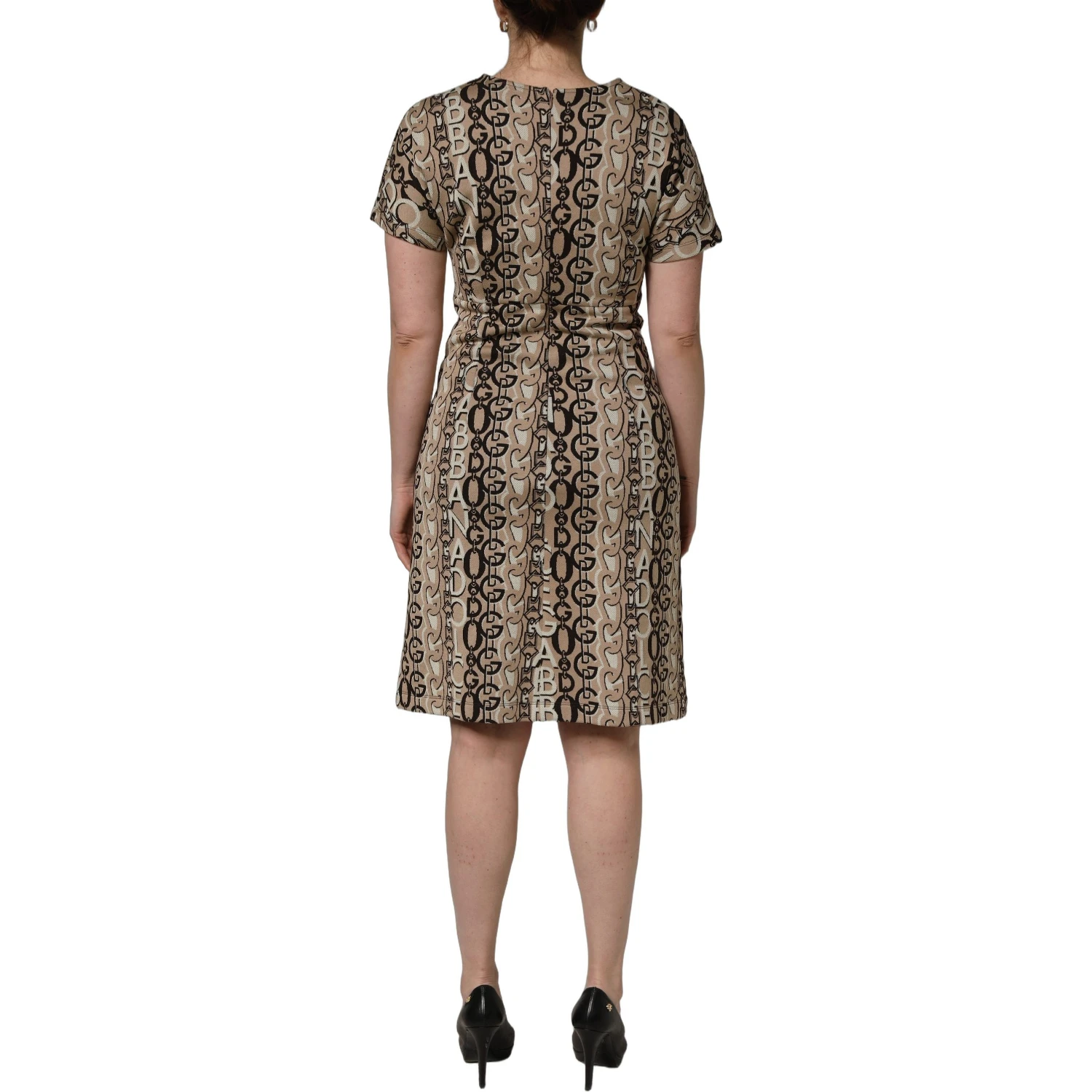 Brown DG Logo Chain Short-Sleeve Sheath Dress