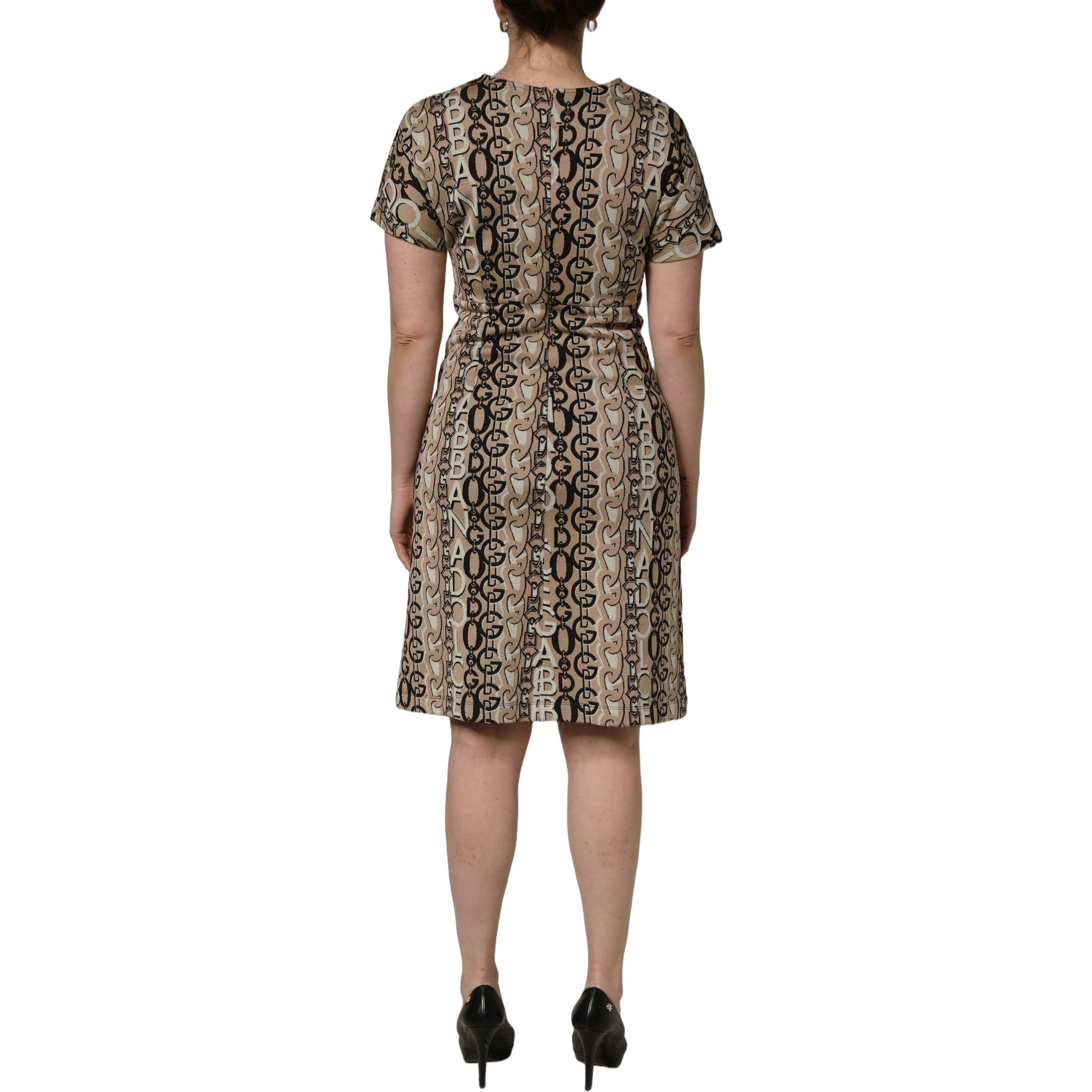 Brown DG Logo Chain Short-Sleeve Sheath Dress