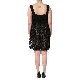 Black Viscose Fringed Sleeveless Mini Dress