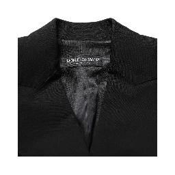 Black Wool DoubleBreasted Lace Sleeve Jacket