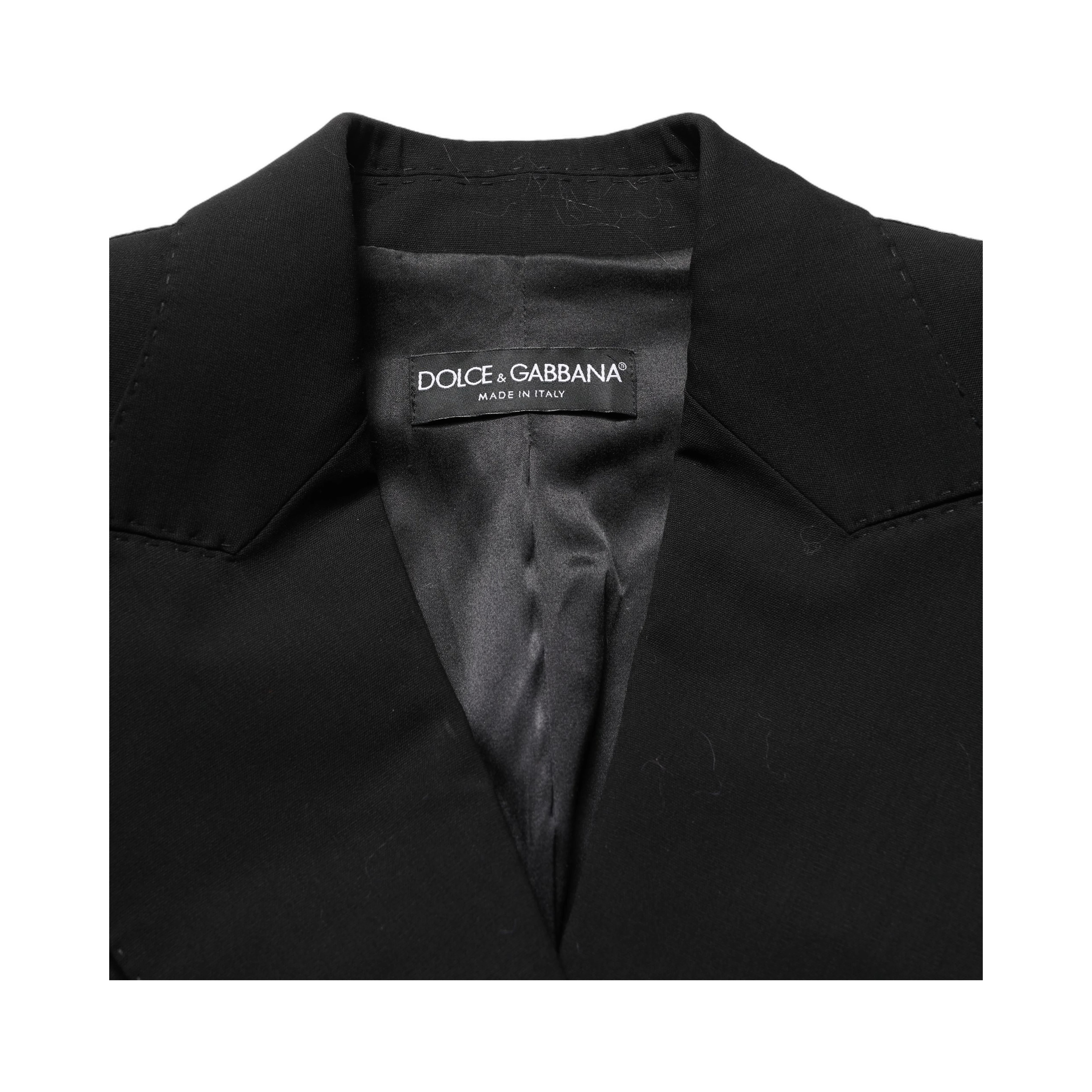 Black Wool DoubleBreasted Lace Sleeve Jacket