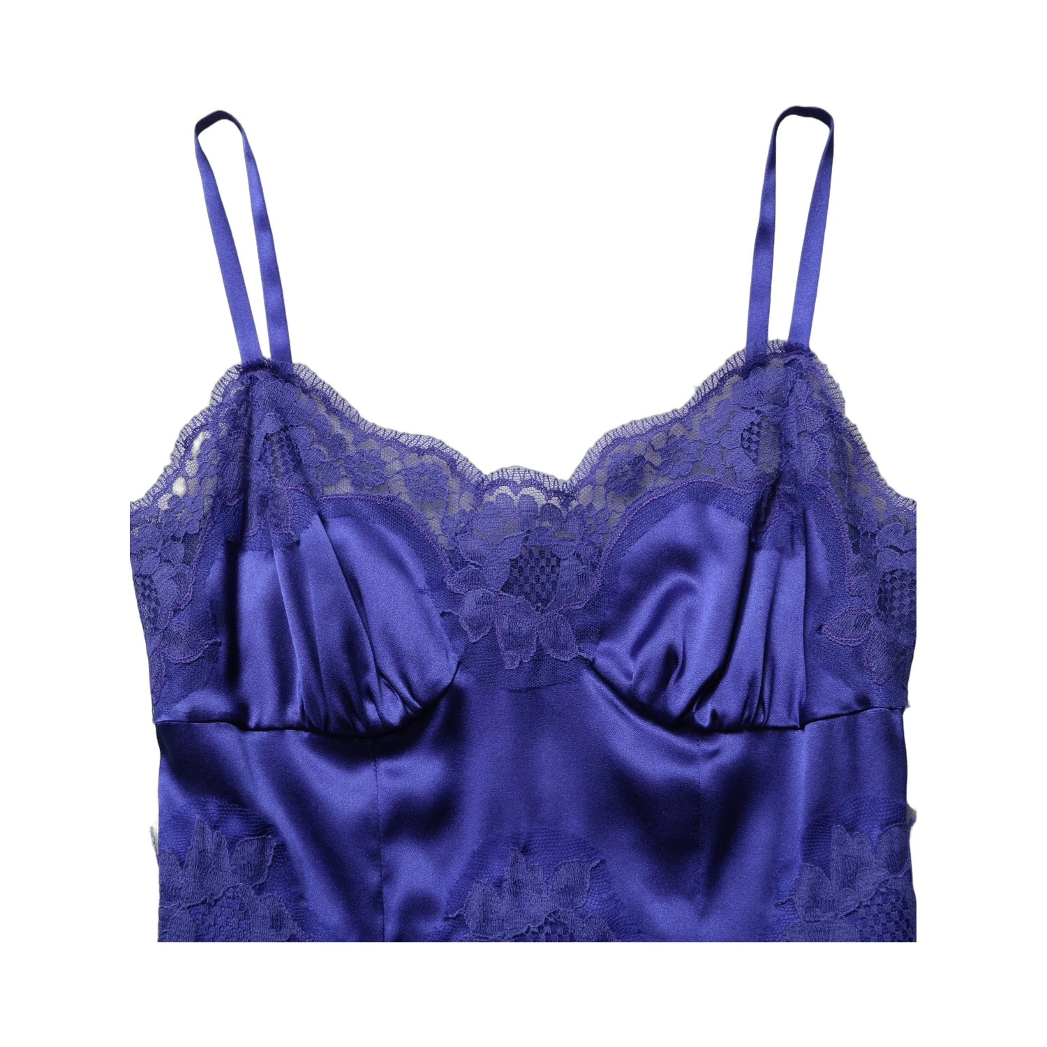 Blue Sleeveless Lace Trim A-line Gown Dress
